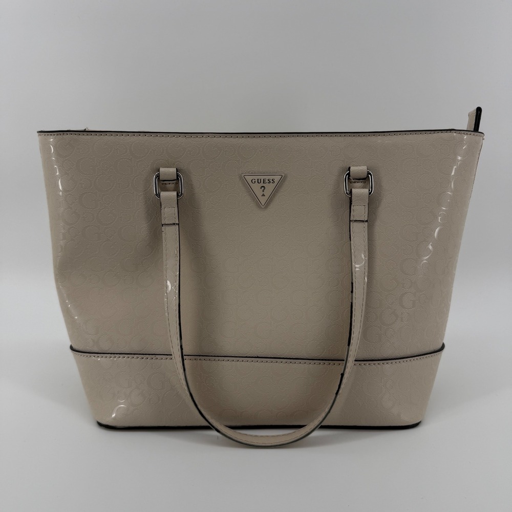 GUESS Viviette Tote Bag 984522 Taupe Beige Embossed Logo Shoulder Purse